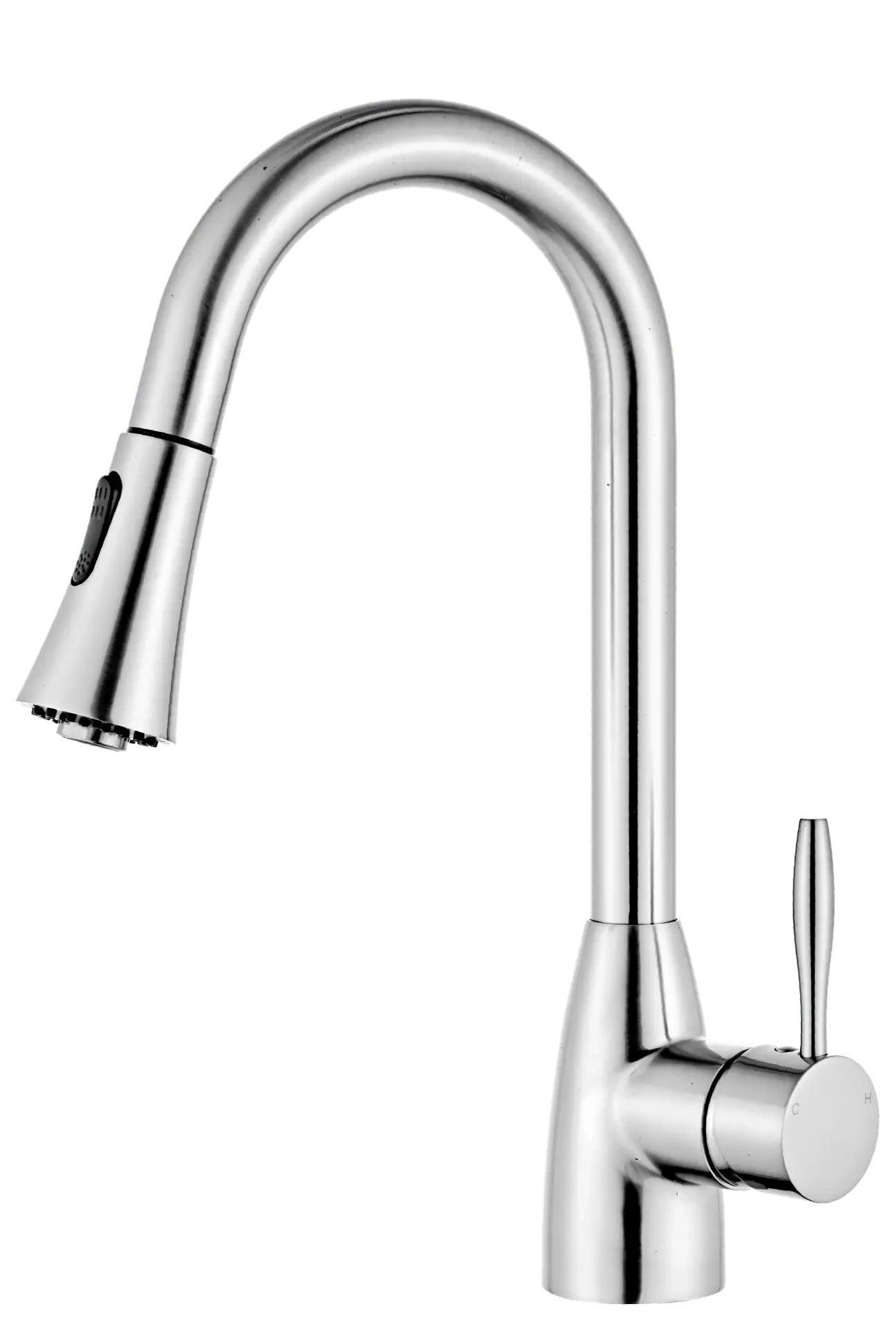 Chrome classic pull-down kitchen faucet with a high arc spout and single lever